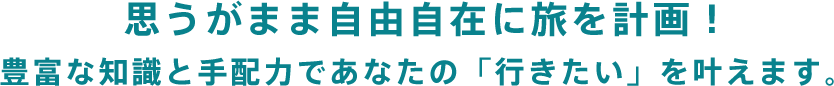 思うがまま自由自在に旅を計画！豊富な知識と手配力であなたの「行きたい」を叶えます。