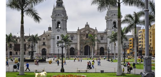 Cathedral at Plaza de Armas is located in the Historic Centre of Lima, Peru